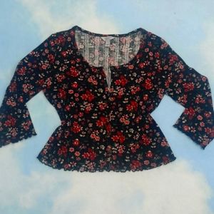 Red floral button down cardigan